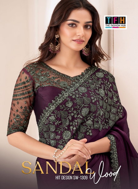 Sandal Wood 1309 A To F Hit Colour By Tfh Designer Party Wear Sarees Exporters In India